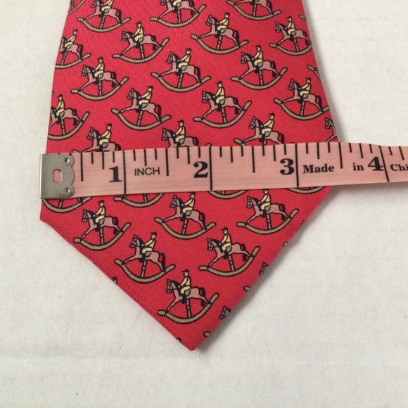 HERMES Silk Tie Horse with Rider Red & Tan Luxury Parisian Excellent Condition - Picture 7 of 9